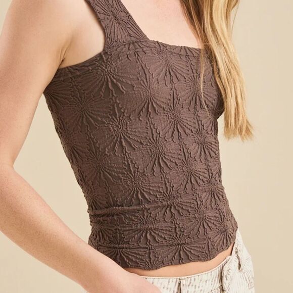 ALTAR’D STATE Blaire Chocolate Brown Seamless Floral Square Neck Wide Strap Cami - Picture 2 of 15